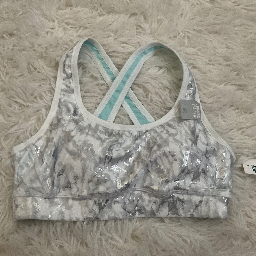 DSG Cross Back‎ Medium Support Sports Bra - White/Silver - Size XS